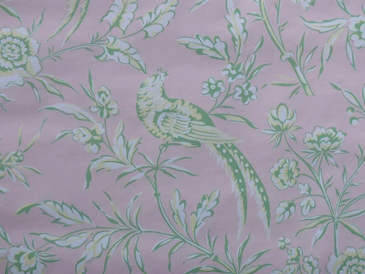 SCALAMANDRE "AVIARY" WALLPAPER BIRD CHINIOSERIE PINK SINGLE ROLL