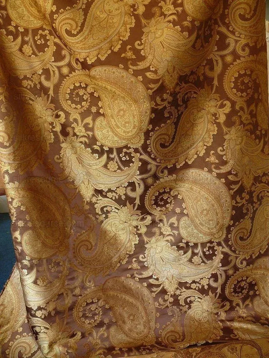 By yard Pindler & Pindler Deandra Sumatra 100% Silk Lampas Large Paisley Gold Copper Brown MSRP USD 270/yard