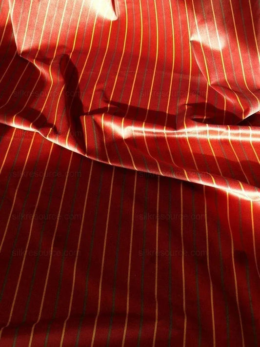 By Yard Lee Jofa Figaro Velvet Gold & Green Stripes on Crimson Red Silky Heavy