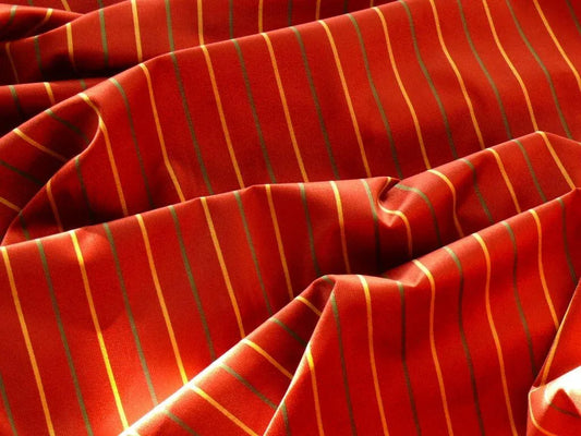 LEE JOFA FIGARO VELVET GOLD & GREEN STRIPES ON CRIMSON RED BTY