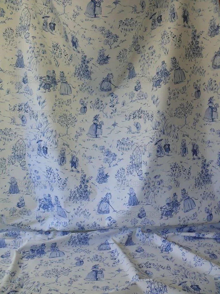 By Yard Scalamandre Life on Top of Cranberry Hill Blue Animal Cat Frog Pig Mouse Toile de Jouy Country Farm nursery MSRP 99/Y