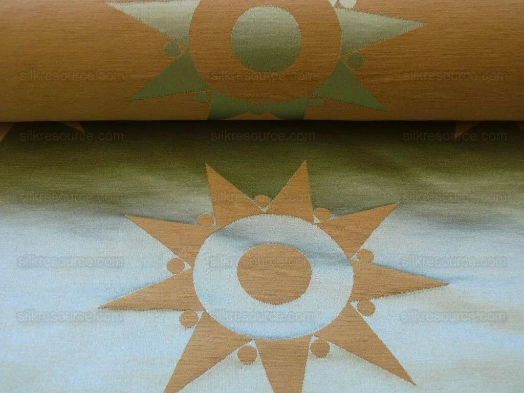 Bty Clarence House Ursus Sunburst Silk Brocade Aqua Teal Bronze