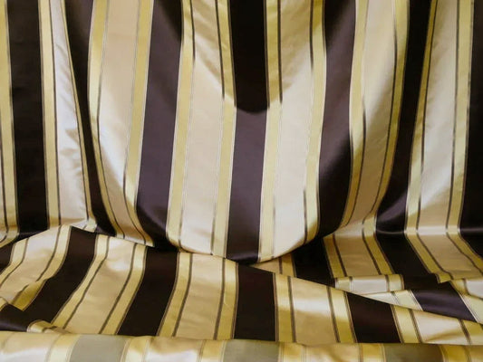 Scalamandre 100% Silk Satin Stripe Deep Chocolate Champagne Brown Cream White