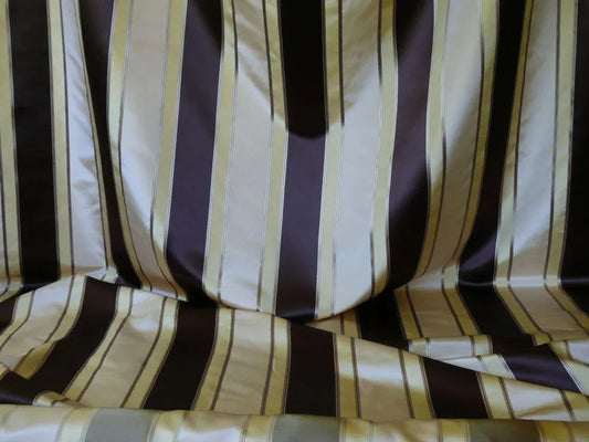 SCALAMANDRE 100% SILK SATIN STRIPE DEEP CHOCOLATE CHAMPAGNE
