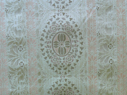 BTY FABRICUT 100%SILK MEDALLION PETAL PINK SILVERY WHITE,CREAM