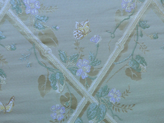 SCALAMANDRE BUTTERFLY & TRELLIS LT YELLOW GREEN LT LAVENDER GOLD