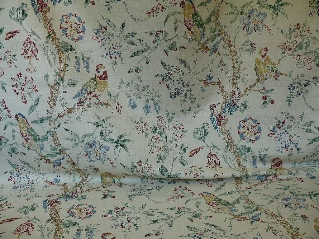 Schumacher Bird & Tree Of Life Resist Print Green Red On Natural