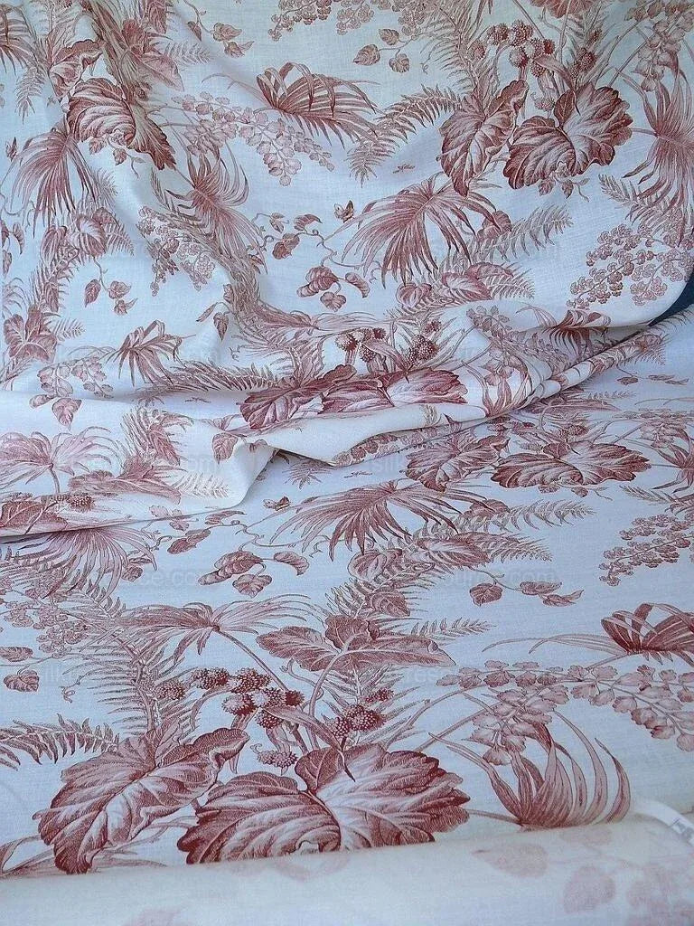 Bty Scalamandre Tropical Toile Printed Linen Coral Red On Ivory
