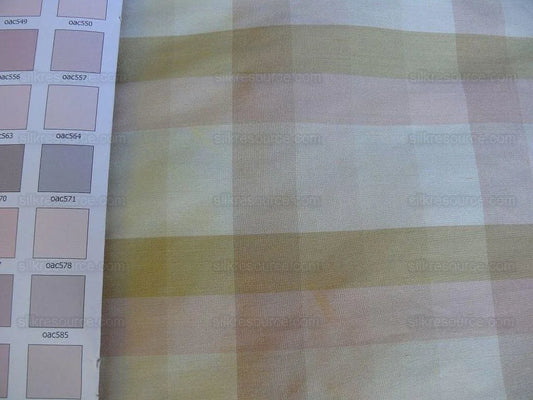 By Yd Fabricut 100% Silk Dupioni Check Light Pink Cream White Taupe SKU1288