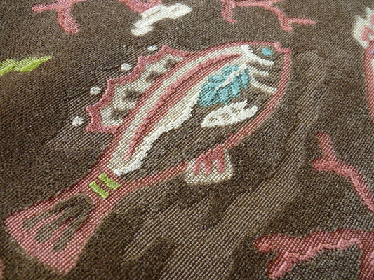 CLARENCE HOUSE PESCE TROPICALE FISH OCEAN BROWN CUT LINEN VELVE