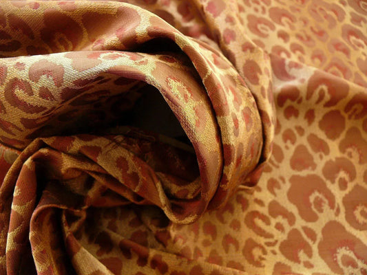 STUNNING! 100% SILK CHEETAH TIGER JARQUARD BROWN GOLD RED BTY MS