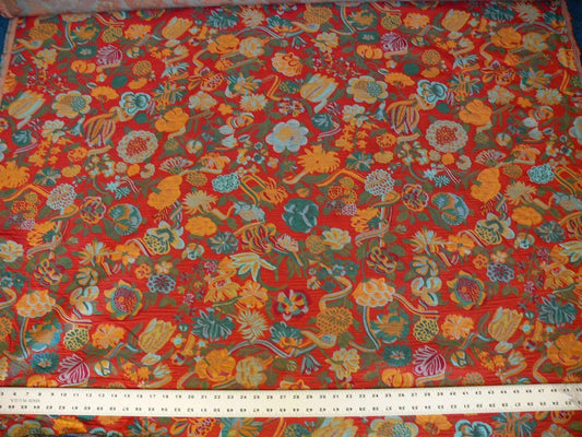 BRUNSCHWIG & FILS ELDORADO SILK LAMPAS CRIMSON RED FLOWER &RIBBO