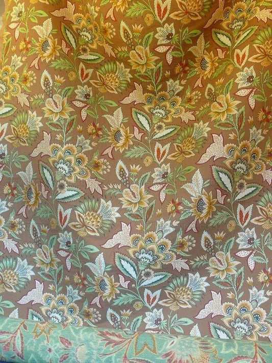 Scalamandre Tullamore Lampas Brown Gold Green Jacobean Flower Bty 26669-006