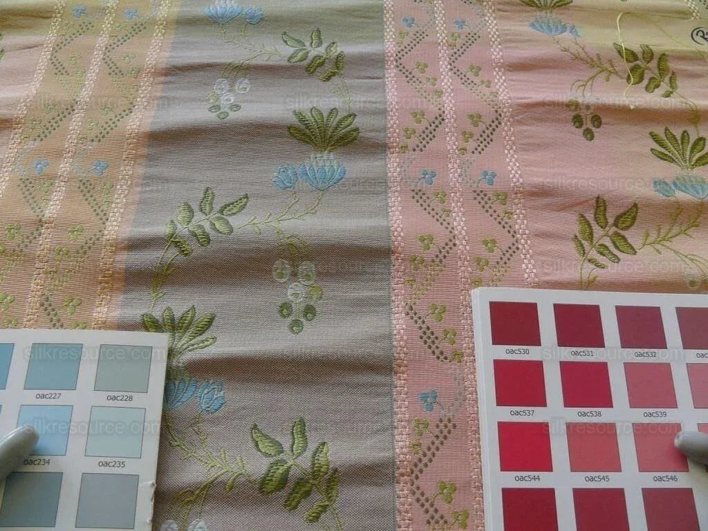 1.5y Scalamandre French Lace Flower Lampas Pink Blue Orange#15