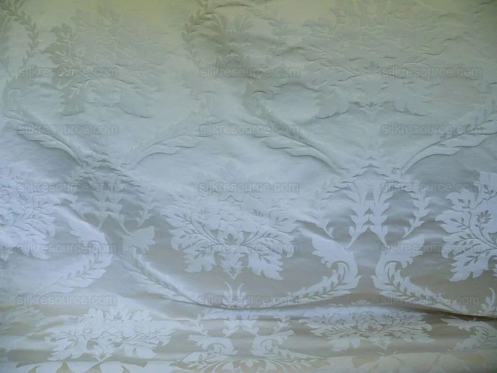 Old World Weavers Silk & Linen Damask Pearly White Large Scale 6.875y