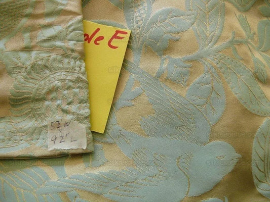 100% Silk Swallow Damask Arts & Crafts Bird Flower Pale Blue Art Nouveau