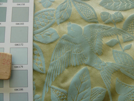 100% SILK SWALLOW DAMASK ARTS & CRAFTS BIRD FLOWER PALE BLUE