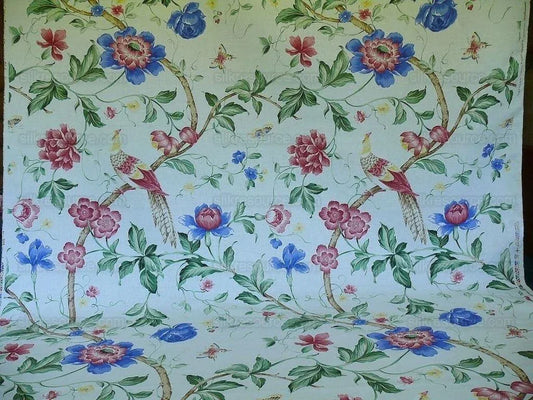 By Yard Scalamandre Flower & Birds Linen Print Orienteaux Chinoiserie