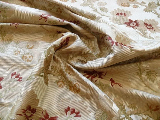 Scalamandre 100% Silk Lampas Lorraine Lace Flower Garland Red Green Gold on Cream White Heavy!