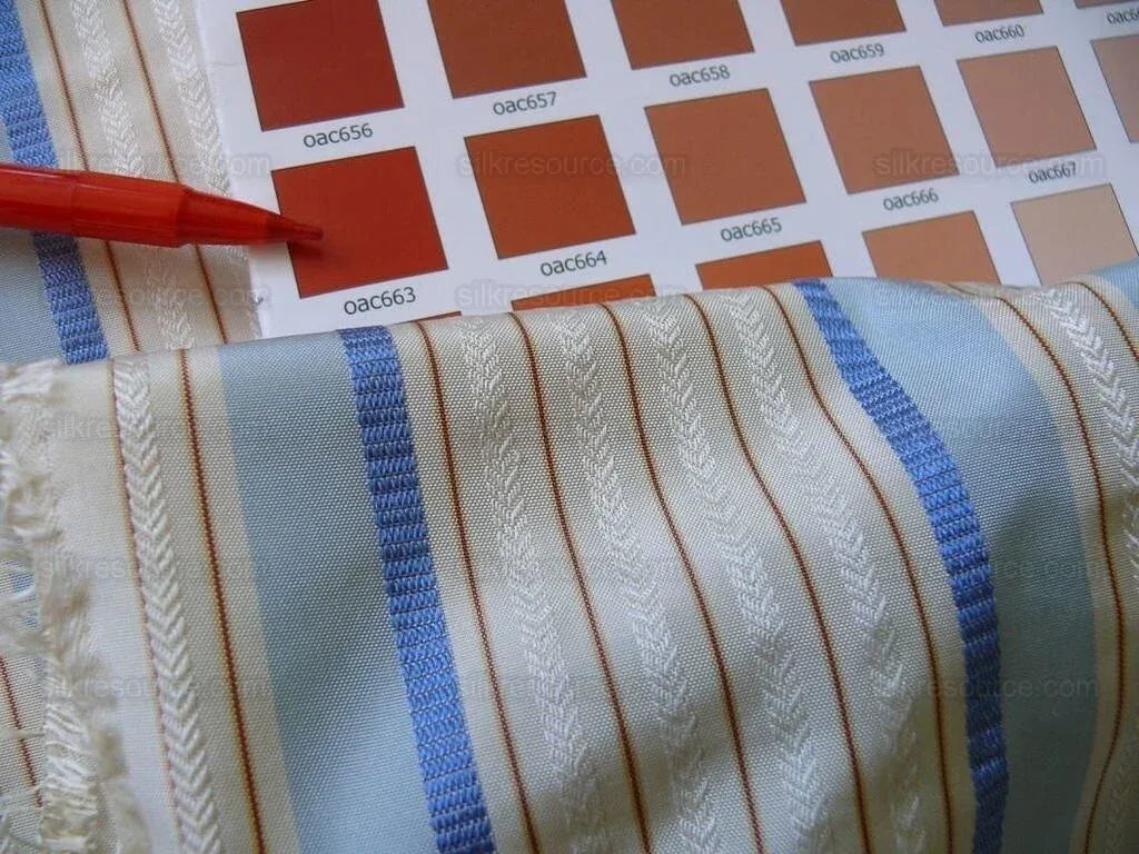 Scalamandre Manchester Stripe 100% Silk Blue White Rust 10.75yd