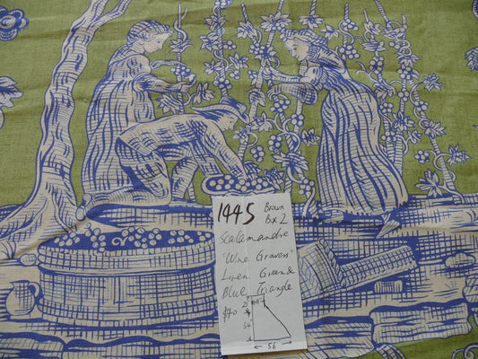 SCALAMANDRE THE WINE GROWER LINEN PRINT GREEN BLUE 1Y++ #1444