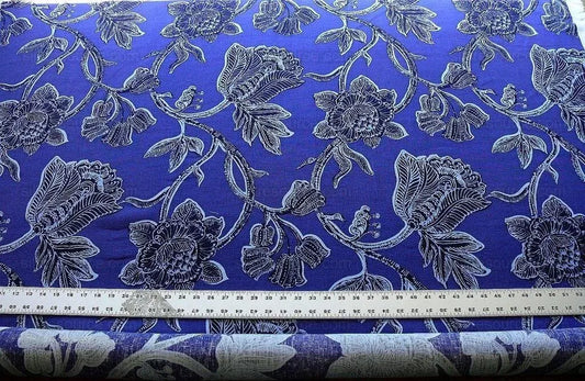 Clarence House Orlando In Indigo Blue Purple Black Linen Tropical Floral Print