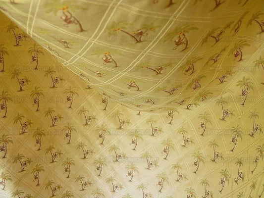 By Yd Stroheim & Romann 100%silk Monkey Coconut Palm Tree Fun Golden Beige MSRP USD200/Y