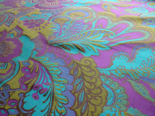 AMAZING SILK LINEN PAISLEY PARIS JEWELED TURQ GREEN PURPLE BLUE