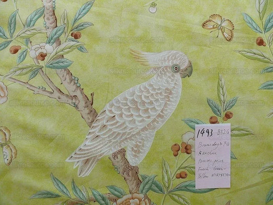 Brunschwig & Fils Kanchou Parrots Chinioserie Flower Print Green