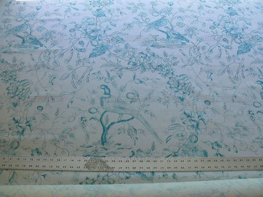Clarence House Rambouillet Toile Bird Print Aqua Blue Bty#1504