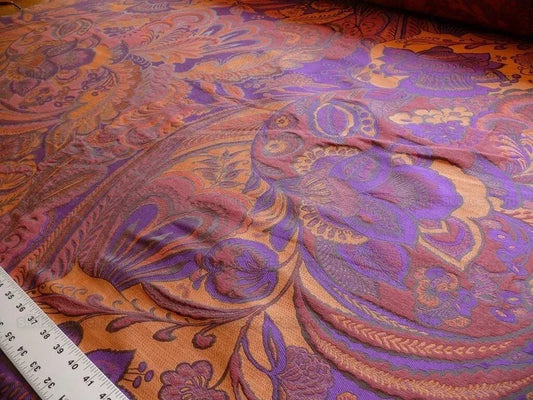 American Silk Mill Stunning Silk Linen Paisley Purple Red Gold Paris #1505