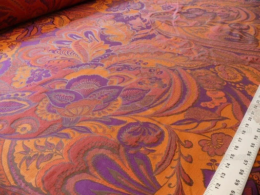 American Silk Mill Stunning Silk Linen Paisley Purple Red Gold Paris #1505