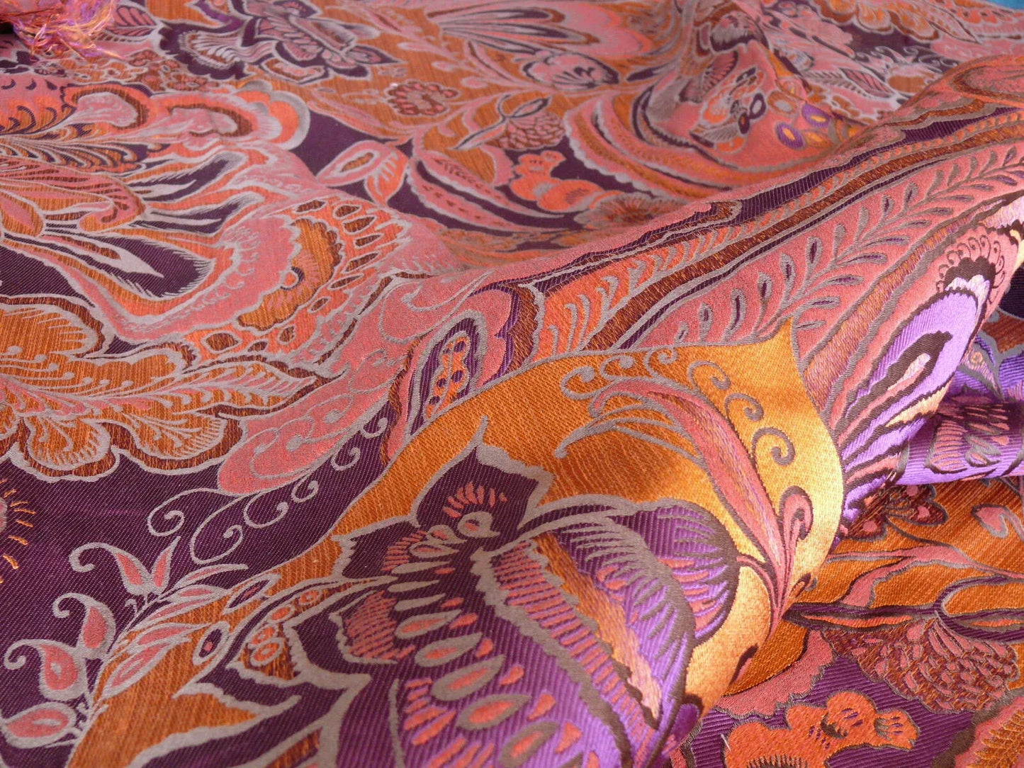 AMERICAN SILK MILL PARIS SILK LINEN PAISLEY PURPLE RED GOLD P