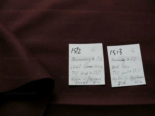 Brunschwig & Fils Constable Eggplant Wool Satin Purple Brown Heavy MSRP USD 200+/y