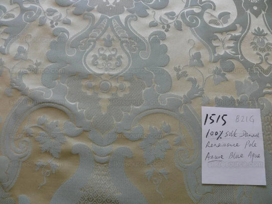 100% Silk Damask Colette's Abby Renaissance Pale Azure Blue Aqua Custom Made By Yard