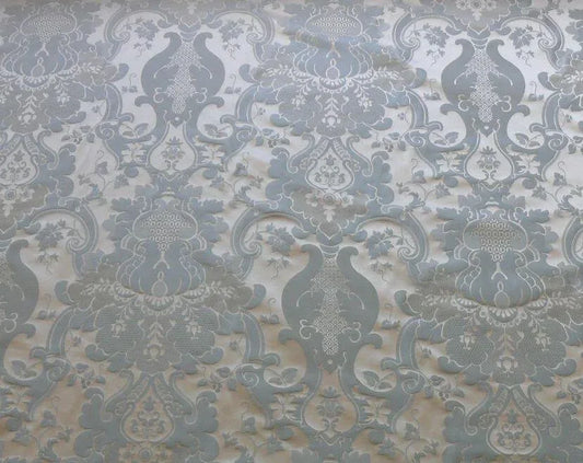 100% SILK DAMASK RENAISSANCE PALE AZURE BLUE AQUA CUSTOM MADE BT