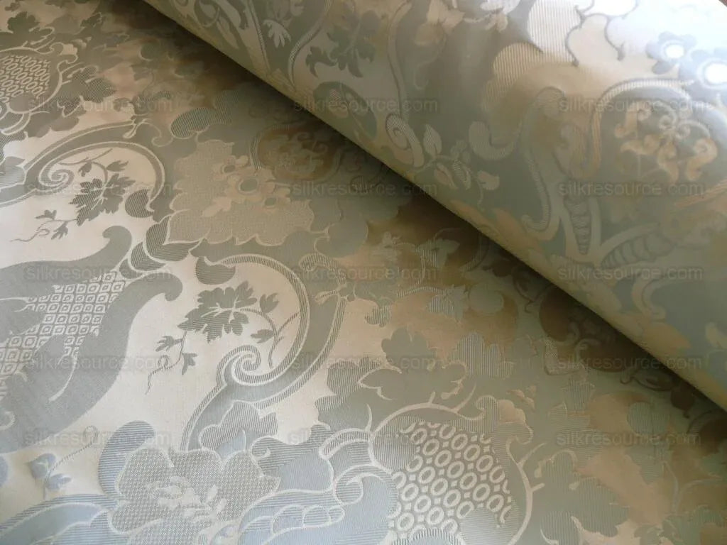 100% Silk Damask Colette's Abby Renaissance Pale Azure Blue Aqua Custom Made By Yard