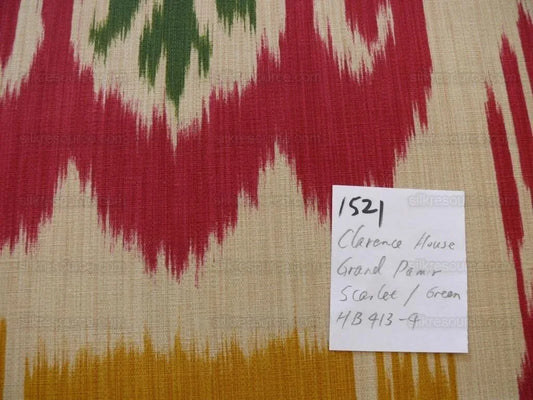 Clarence House Grand Pamir Ikat Linen Scarlet & Green MSRP USD 370/y