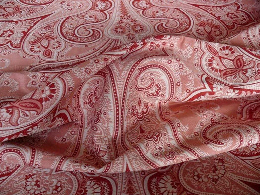 By Yd SCALAMANDRE KELLIE SALMON RED OFF WHITE Paisley Cotton Jacquard MSRPUSD142Y