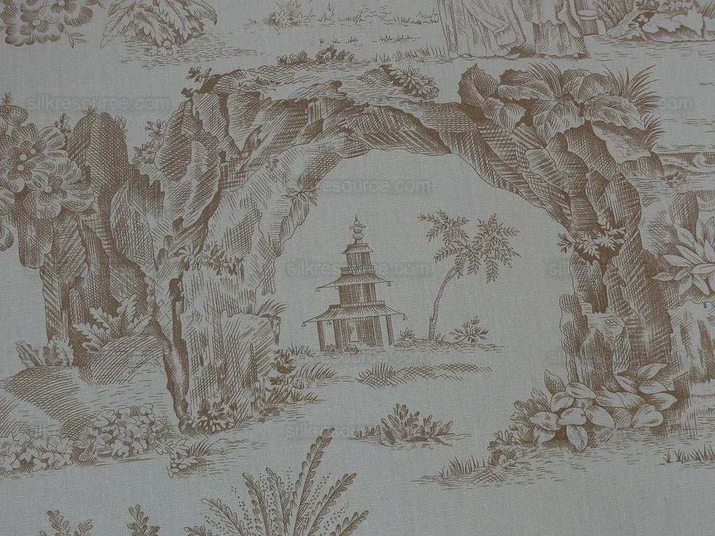 By Yard Scalamandre Old World Weavers Oriental Toile Chinoiserie Poetic Garden Nature Landscape Bird Boat Bridge Scholar’s Rock MSRP 184/Y