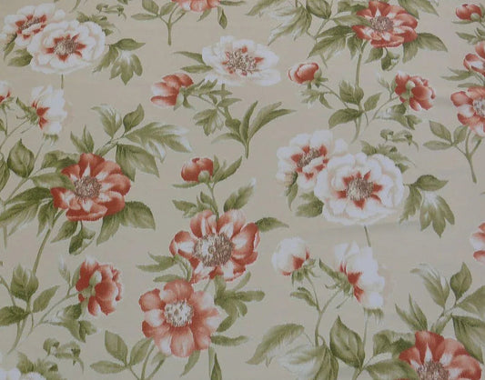 SCALAMANDRE ANEMONE FLORAL RED n CREAM 100% SILK WARP PRINT $278