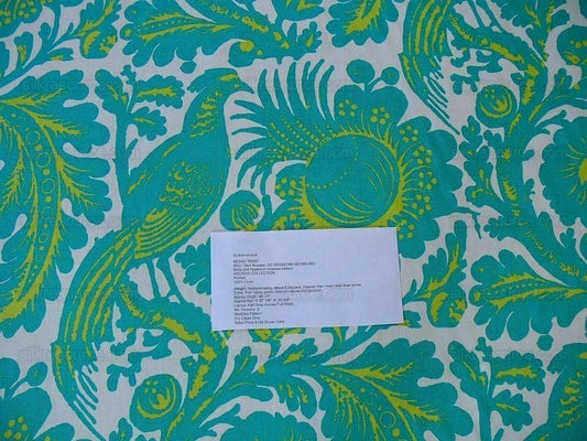 Scalamandre Resist Print Bird Flower Toile Linen Pool Green Blue MSRP USD 300/Y