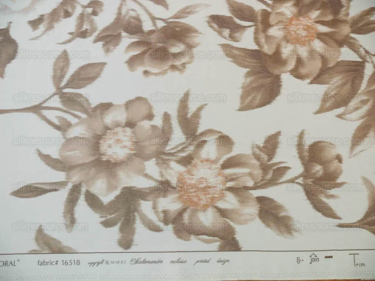 Scalamandre Anemone Flower Sepia Light Brown Grey On Cream Atmospheric 100% Silk Taffeta Print 20 Screens MSRP USD 278/Y