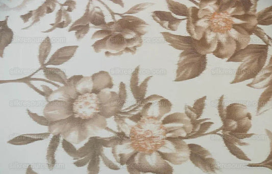 Scalamandre Anemone Flower Sepia Light Brown Grey On Cream Atmospheric 100% Silk Taffeta Print 20 Screens MSRP USD 278/Y
