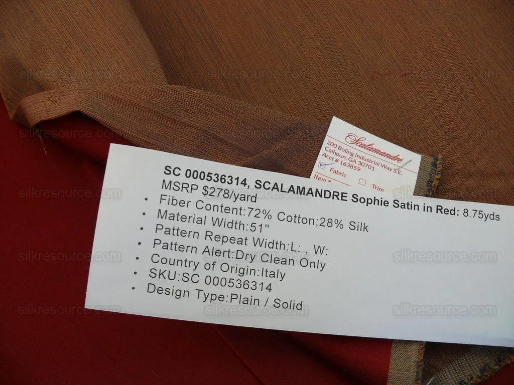 Scalamandre Sophie Satin Silk Deep Red Rtp$278/y