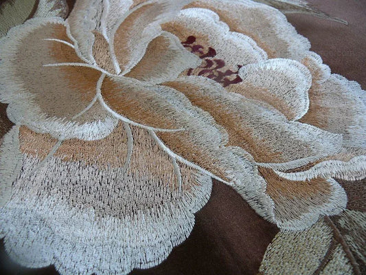 By Yard Scalamandre One And Only Silky Satin Embroidery White Rose Large Chocolate Brown