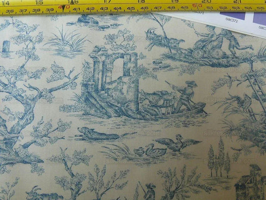 Scalamandre Toile de jouy Amuse Bouches Blue Cream White French Country Print Chintz Duck Dog Donkey MSRP USD 392/Y