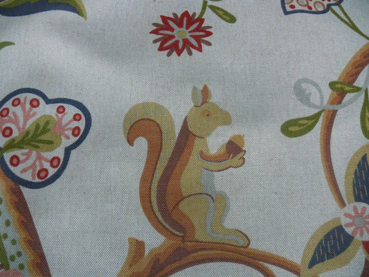 SCALAMANDRE TAN KIRKWOOD SQUIRREL PEACOCK ACORN ANIMALS COTTON