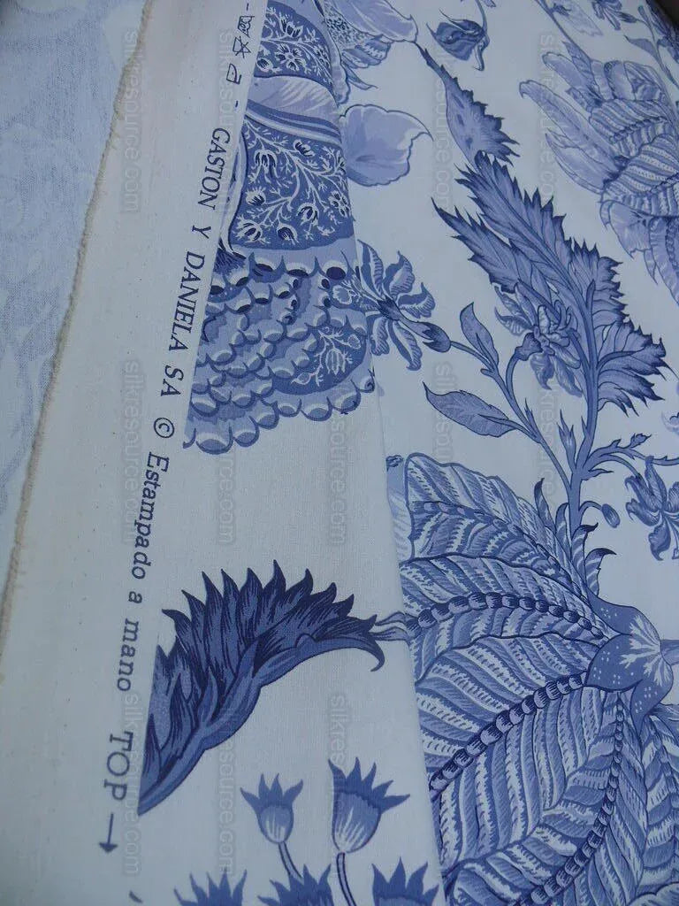 Scalamandre Gaston Y Daniela Paradise Horizon Blue Ispahan White Large Jacobean Persian Tulip Print From Spain