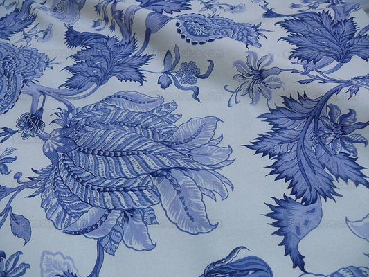 Scalamandre Gaston Y Daniela Paradise Horizon Blue Ispahan White Large Jacobean Persian Tulip Print From Spain